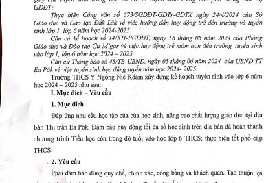 THÔNG BÁO TUYỂN SINH LỚP 6 NĂM HỌC 2024-2025