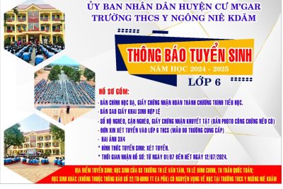 THÔNG BÁO TUYỂN SINH LỚP 6 NĂM HỌC 2024-2025